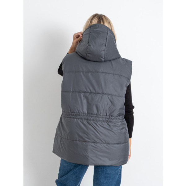 0752-6 сіра жіноча жилетка (5'TH AVENUE, синтепон, з капюшоном, 3 од. розміри батал: 54. 56. 58)