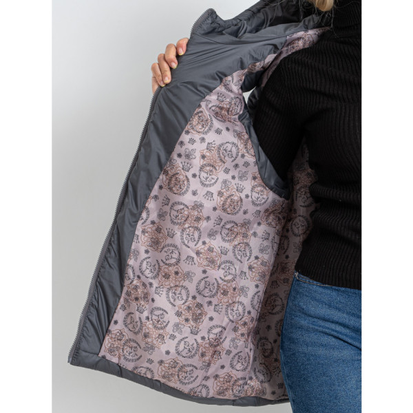 0752-6 сіра жіноча жилетка (5'TH AVENUE, синтепон, з капюшоном, 3 од. розміри батал: 54. 56. 58)