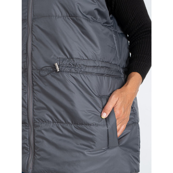 0752-6 сіра жіноча жилетка (5'TH AVENUE, синтепон, з капюшоном, 3 од. розміри батал: 54. 56. 58)