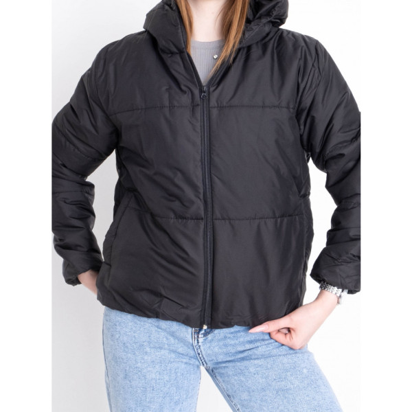 5010-1 ЧОРНА куртка-зефірка з капюшоном на синтепоні (2 од. розміри: 42-44.44-46)
