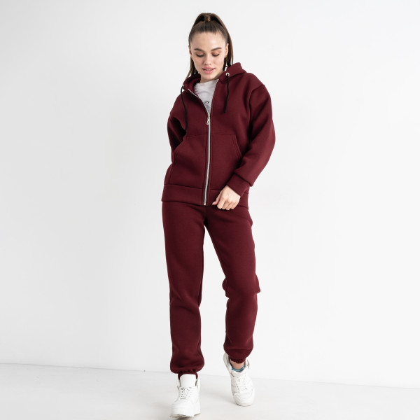 0637-3 бордовый женский спортивный костюм ( 5`th Avenue ,с капюшоном, турецкая трехнитка, флис, 3 ед, размеры норма: 42.44.46)