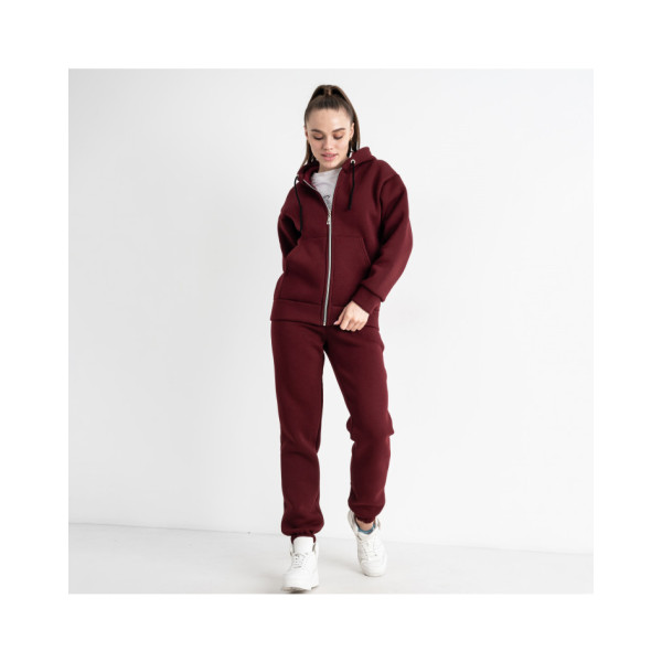 0637-3 бордовый женский спортивный костюм ( 5`th Avenue ,с капюшоном, турецкая трехнитка, флис, 3 ед, размеры норма: 42.44.46)