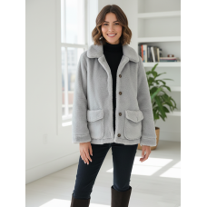 7960-60 світло-сіра жіноча шуба тедді (1 од. універсальний напівбатальний розмір: 46-50)