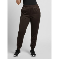 7680-91 коричневі жіночі спортивні штани (двохнитка, прихована кишеня на змійці, манжет рибана, логотип вишивка, 5од, розміри напівбатал: 46, 48, 50,52, 54)