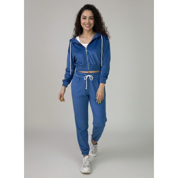 0480-42 темно-блакитний жіночий спортивний костюм на манжеті (5'TH AVENUE, велюровий, з капюшоном, 4од. розміри норма: 42. 44. 46. 48)