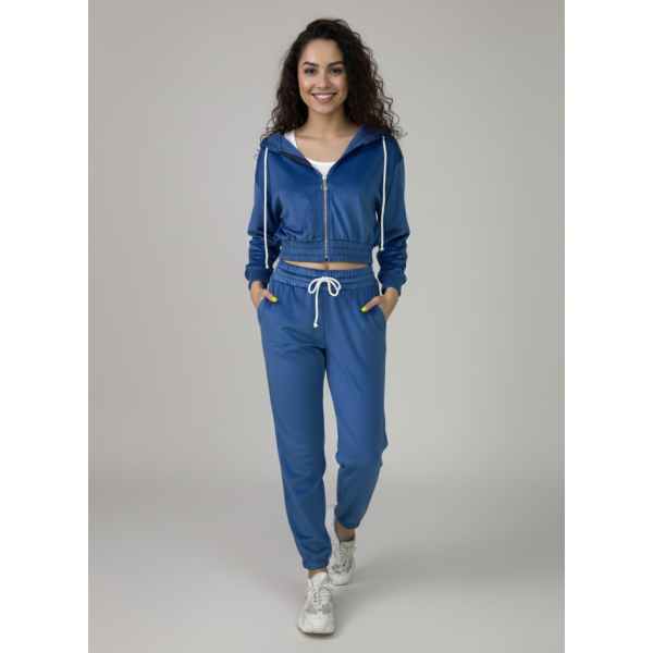 0480-42 темно-блакитний жіночий спортивний костюм на манжеті (5'TH AVENUE, велюровий, з капюшоном, 4од. розміри норма: 42. 44. 46. 48)