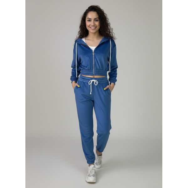0480-42 темно-блакитний жіночий спортивний костюм на манжеті (5'TH AVENUE, велюровий, з капюшоном, 4од. розміри норма: 42. 44. 46. 48)