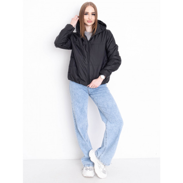 5010-1 ЧОРНА куртка-зефірка з капюшоном на синтепоні (2 од. розміри: 42-44.44-46)