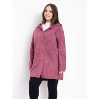 0777-33 малиновий жіночий кардиган (вовна альпаки, з капюшоном, 1 од. універсальний розмір батал: 56-60)
