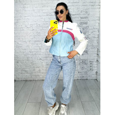 0863-42 біло-блакитна жіноча куртка (AOLONG, "Formula 1 street racing", екошкіра, 5 од. розміри норма: S. М. L. XL. 2XL)