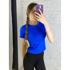 0019-2 синя жіноча спортивна футболка (JELEEY, біфлекс, мікродайвінг, 3од, розміри норма: S/M. M/L. L/XL))