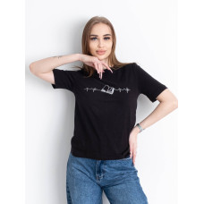 1832-1 чорна жіноча футболка (YOLA, повномірна, принт, турецький бавовна, 5 од. розміри норма: S. M. L. XL. 2XL)