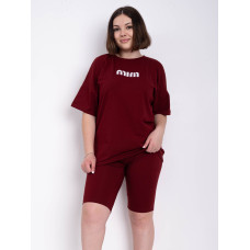 1411-52 бордовий жіночий костюм двійка (футболка + велосипедки) (5'TH AVENUE, турецька бавовна, 3 од. розміри напівбатал: 48. 50. 52)