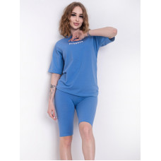 1402-43 блакитний жіночий костюм двійка (футболка + велосипедки) (5'TH AVENUE, турецька двонитка, 3 од. розміри норма: 42. 44. 46)