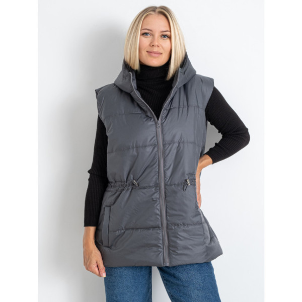 0752-6 сіра жіноча жилетка (5'TH AVENUE, синтепон, з капюшоном, 3 од. розміри батал: 54. 56. 58)