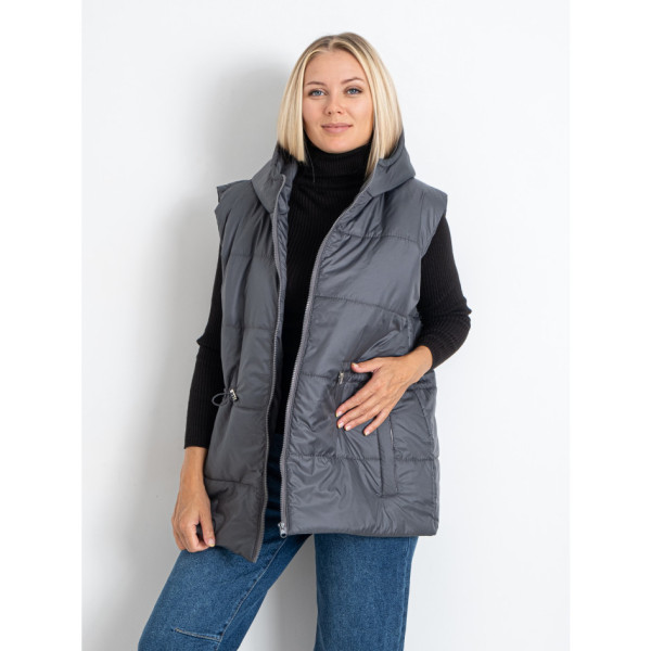 0752-6 сіра жіноча жилетка (5'TH AVENUE, синтепон, з капюшоном, 3 од. розміри батал: 54. 56. 58)