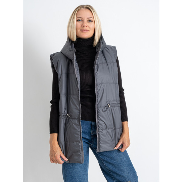 0752-6 сіра жіноча жилетка (5'TH AVENUE, синтепон, з капюшоном, 3 од. розміри батал: 54. 56. 58)