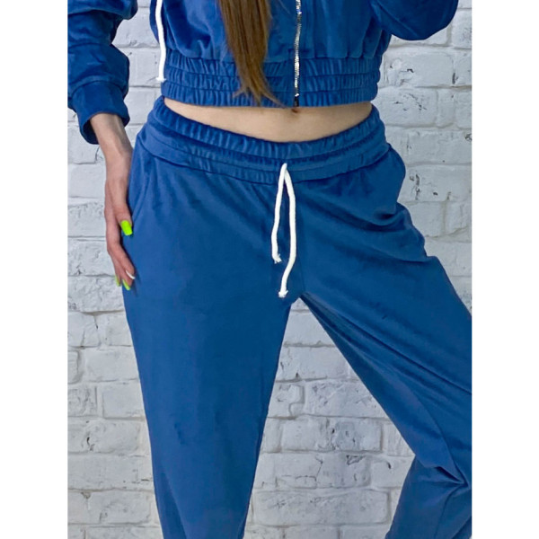 0480-42 темно-блакитний жіночий спортивний костюм на манжеті (5'TH AVENUE, велюровий, з капюшоном, 4од. розміри норма: 42. 44. 46. 48)