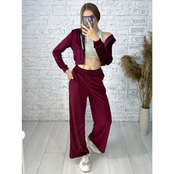 0475-55 бордовый женский спортивный костюм (5'TH AVENUE, велюровый, с капюшоном, 4 ед. размеры норма: 42. 44. 46. 48)