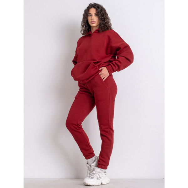 4876-52 бордовий жіночий спортивний костюм (турецька тринитка, фліс, 4 од. розміри норма: S. M. L. XL)