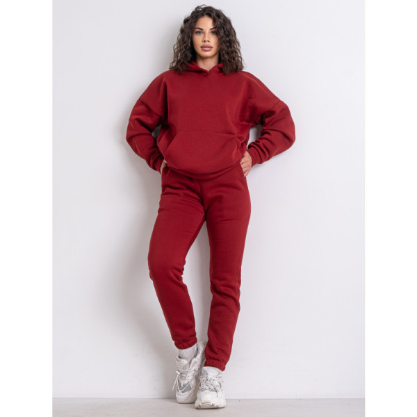 4876-52 бордовий жіночий спортивний костюм (турецька тринитка, фліс, 4 од. розміри норма: S. M. L. XL)