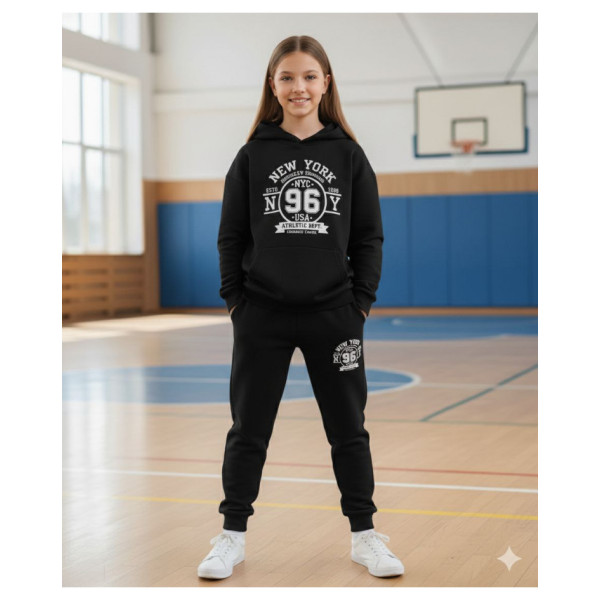 7422-1 черный подростковый спортивный костюм (YOLA, трехнитка, флис, на 8-11 лет, 5 ед. размеры подросток: 128. 134. 140. 146. 152)