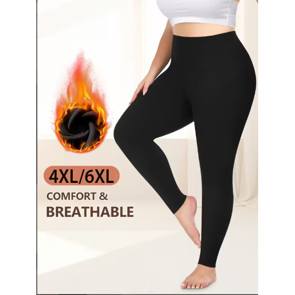 0822-2 чорні жіночі термо лосини на флісі (добре тягнуться, 4 од. універсальний розмір батал: 4XL-6XL)