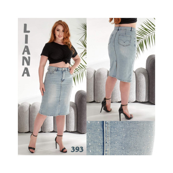0393* блакитна жіноча джинсова спідниця (стрейчева, 6 од. розміри батал: 31. 32. 33. 34. 36. 38) видача наступного дня