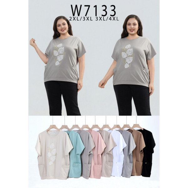 7133# микс цветов женская футболка Kiss Me (10 ед, размеры батал: 2XL-4XL) выдача на следующий день
