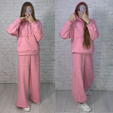 0620-25 рожевий жіночий спортивний костюм (5`th Avenue, турецька тринитка, фліс, 3 од., розміри норма: 42, 44, 46)