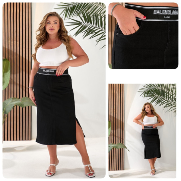 0840 * чорна жіноча спідниця джинсова на резинці (LADY N, стрейч-котон, 6 од. розміри батал: 32-42) видача наступного дня