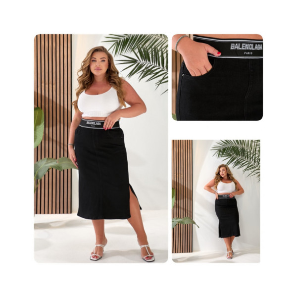 0840 * чорна жіноча спідниця джинсова на резинці (LADY N, стрейч-котон, 6 од. розміри батал: 32-42) видача наступного дня