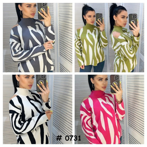 0731* мікс кольорів жіночий светр (6 од., розміри норма-напівбатал: M-XL) видача наступного дня