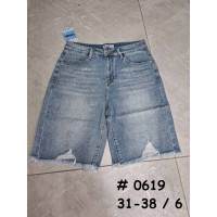 0619# голубые женские джинсовые шорты (стрейч коттон, 6 ед, размеры батал: 31-38) выдача на следующий день Шорты
