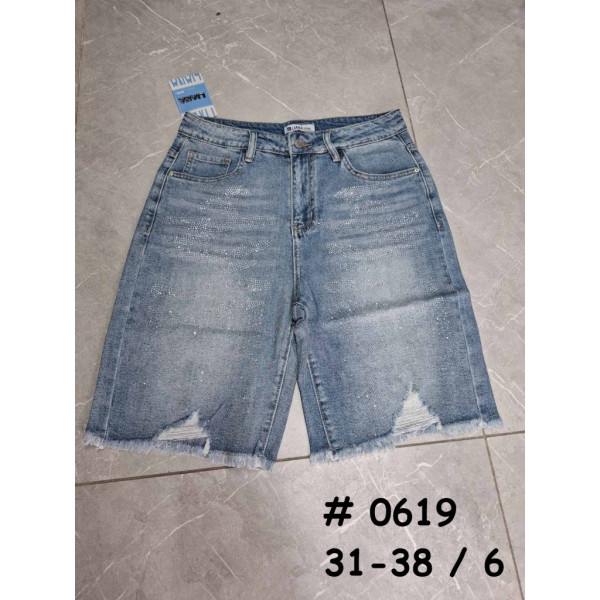 0619# голубые женские джинсовые шорты (стрейч коттон, 6 ед, размеры батал: 31-38) выдача на следующий день Шорты
