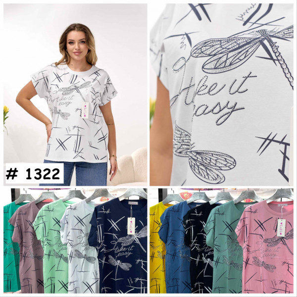 1322# микс цветов женская футболка (10 ед, размеры полубатал: 50-54 универсальный) выдача на следующий день Футболка