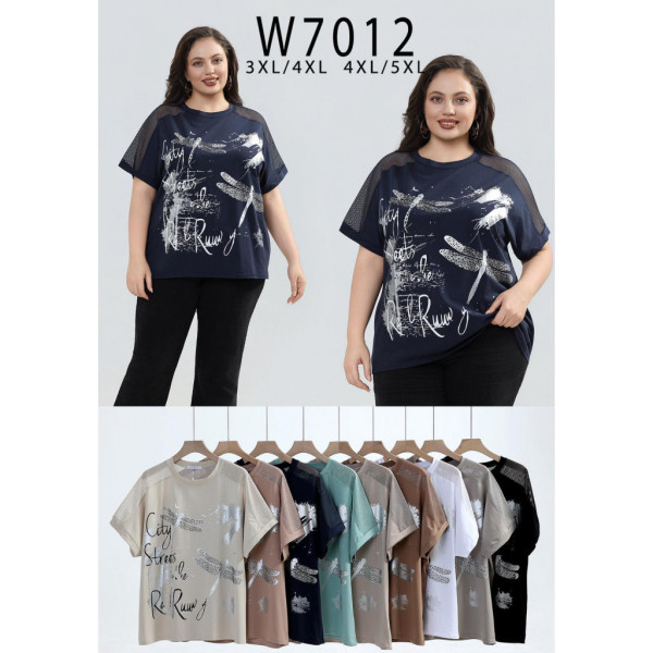 7012# микс цветов женская футболка Kiss Me (10 ед, размеры батал: 3XL-5XL) выдача на следующий день Kiss me