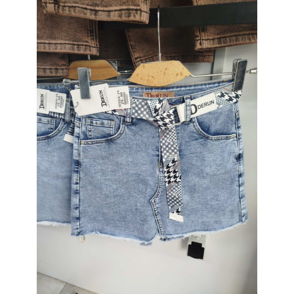 7058# голубые женские джинсовые шорты-юбка(Derun, стрейч, 6 ед, размеры норма: 25-30) выдача на следующий день Derun