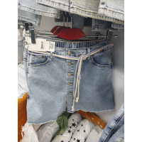 7062# голубые женские джинсовые шорты-юбка(Derun, стрейч, 6 ед, размеры батал: 30-36) выдача на следующий день Derun