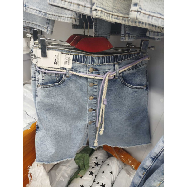 7062# голубые женские джинсовые шорты-юбка(Derun, стрейч, 6 ед, размеры батал: 30-36) выдача на следующий день Derun