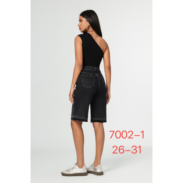 7002-1# черные женские джинсовые шорты с камнями (New Jeans, 6 ед, размеры норма: 26-31) выдача на следующий день Шорты