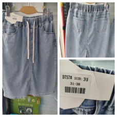 0757# голубая женская джинсовая юбка (стрейч коттон, 6 ед, размеры батал: 31-38) выдача на следующий день Юбка