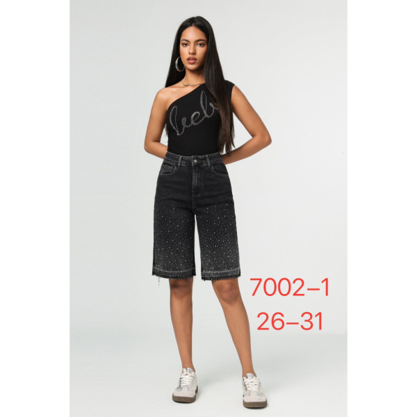 7002-1# черные женские джинсовые шорты с камнями (New Jeans, 6 ед, размеры норма: 26-31) выдача на следующий день Шорты