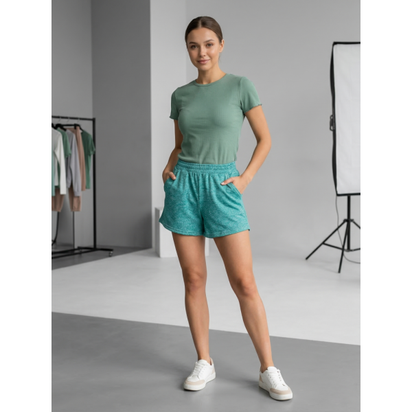 4757-7 * зеленый женские костюм (шорти+футболка) (трикотаж, рубчик, 4 ед, размеры норма: 42, 44, 46, 48) выдача на следующий день Костюм