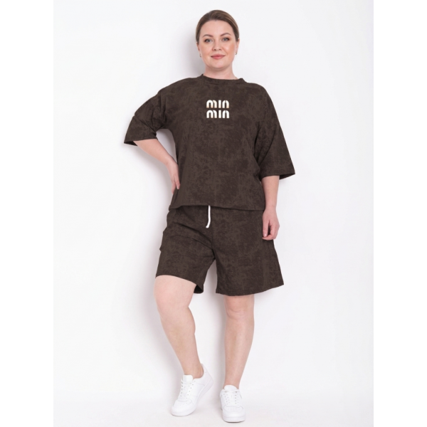 2691-9 коричневий жіночий костюм двійка (футболка + шорти) (5'TH AVENUE, турецька бавовна, варенка, 4 од. розміри батал: 52. 54. 56. 58) 5`th Avenue