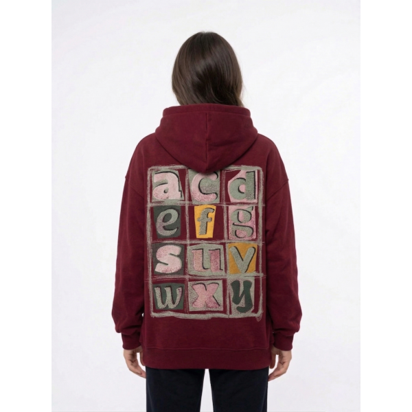 82330-5 бордовый женский худи (двухнитка, принт, с капюшоком, 1 ед, универсальный размер норма : S/XL) Худи