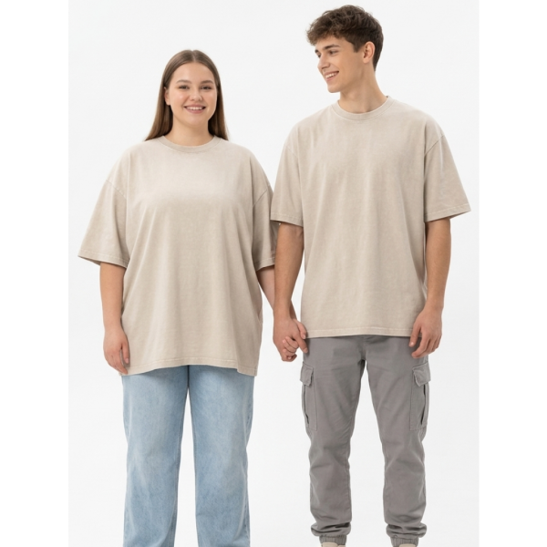 7475-3 бежевая унисекс футболка (турецкий коктон, 6 ед, размеры мужской полубатал, женский батал: L. XL. 2XL. 3XL. 4XL. 5XL) Футболка