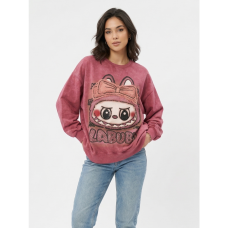 2319-23 фрезовый женский свитшот (двухнитка, варка, принт+нашивка, 1 ед, универсальный размер норма : S/XL) Свитшот
