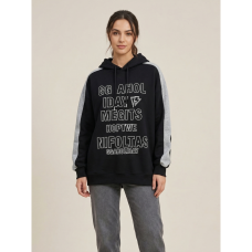 3301-1 черный женский батник (двухнитка, с капюшоном , 1 ед, универсальный размер норма : M/XL) Батник