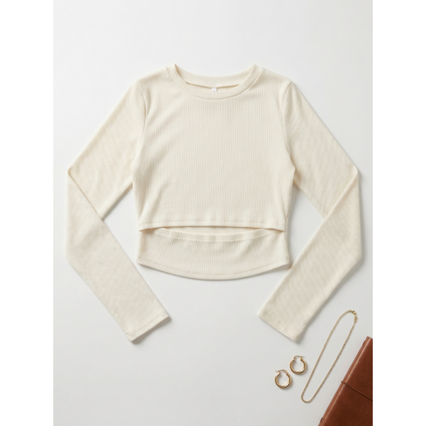 2870-103 белый женский кроп-топ ( стрейч коттон, рубчик, с разрезом, 3 ед, размери норма: 44, 46, 48) Кроп-топ